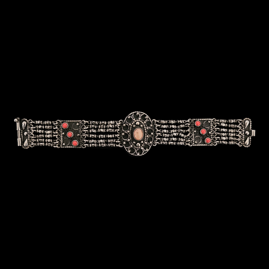 Vintage Egyptian Filigree Silver Bracelet with Marjan Stones