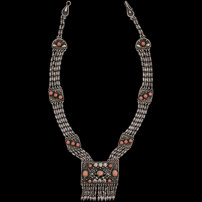 RARE Antique Egyptian Silver Necklace with Marjan Stones