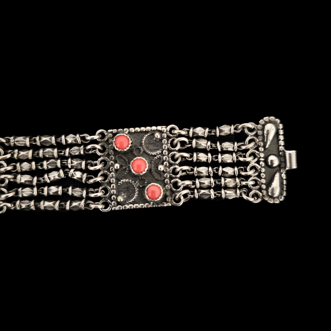 Vintage Egyptian Filigree Silver Bracelet with Marjan Stones