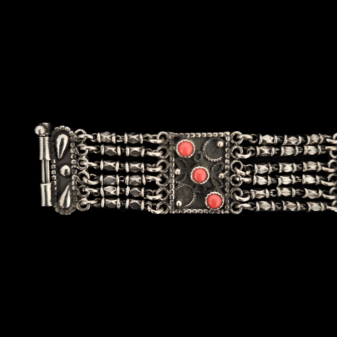 Vintage Egyptian Filigree Silver Bracelet with Marjan Stones