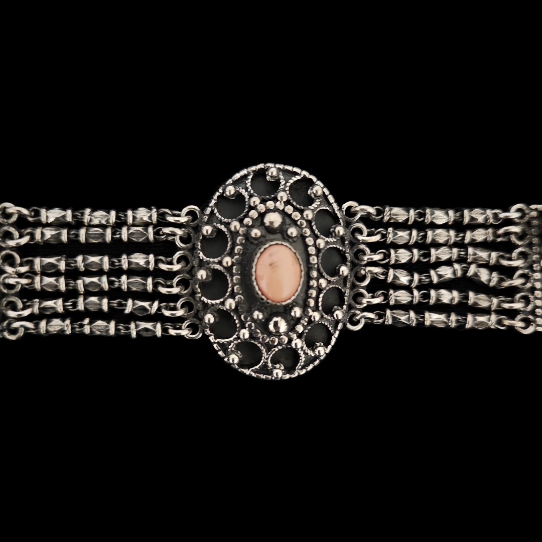 Vintage Egyptian Filigree Silver Bracelet with Marjan Stones