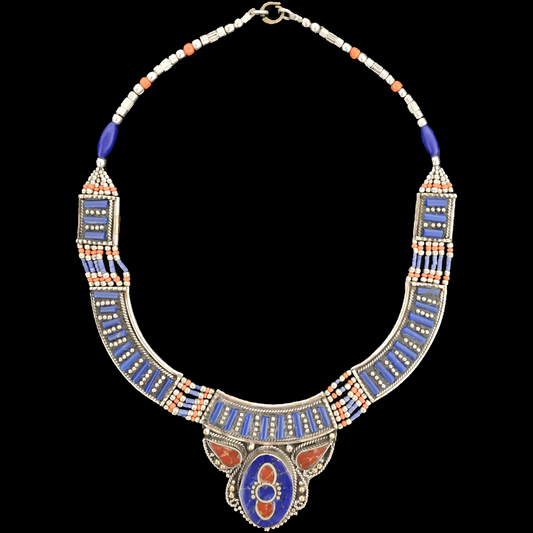 Tibetan Nepalese Vintage Mosaic Lapis Lazuli Necklace