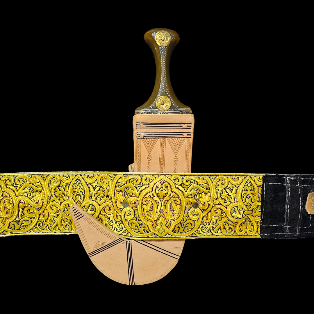 Yemeni Jambiya Dagger with Tribal Patterns & Embroidered Belt