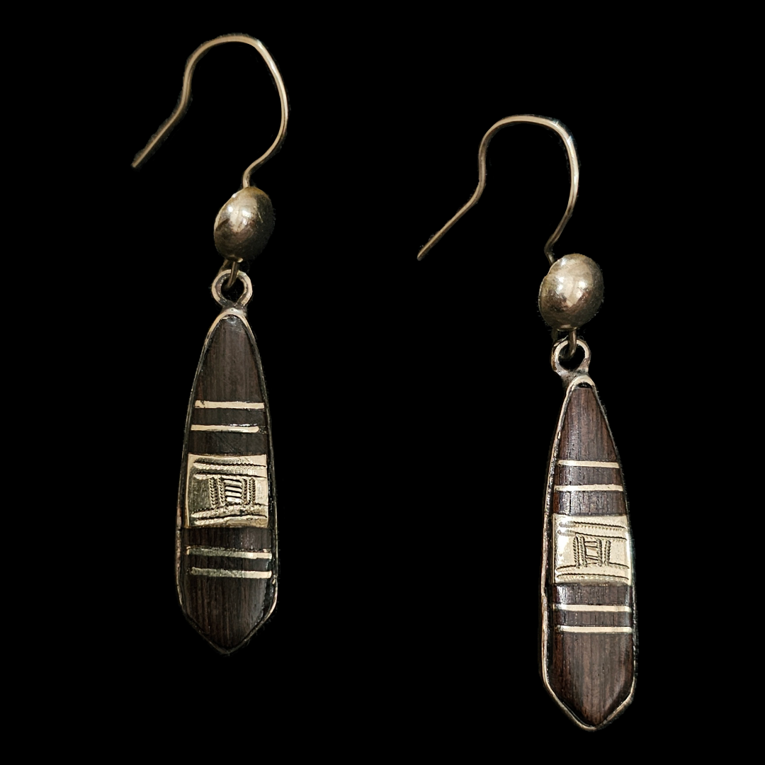 African Tuareg Tribe Ebony Wood Handmade Earrings