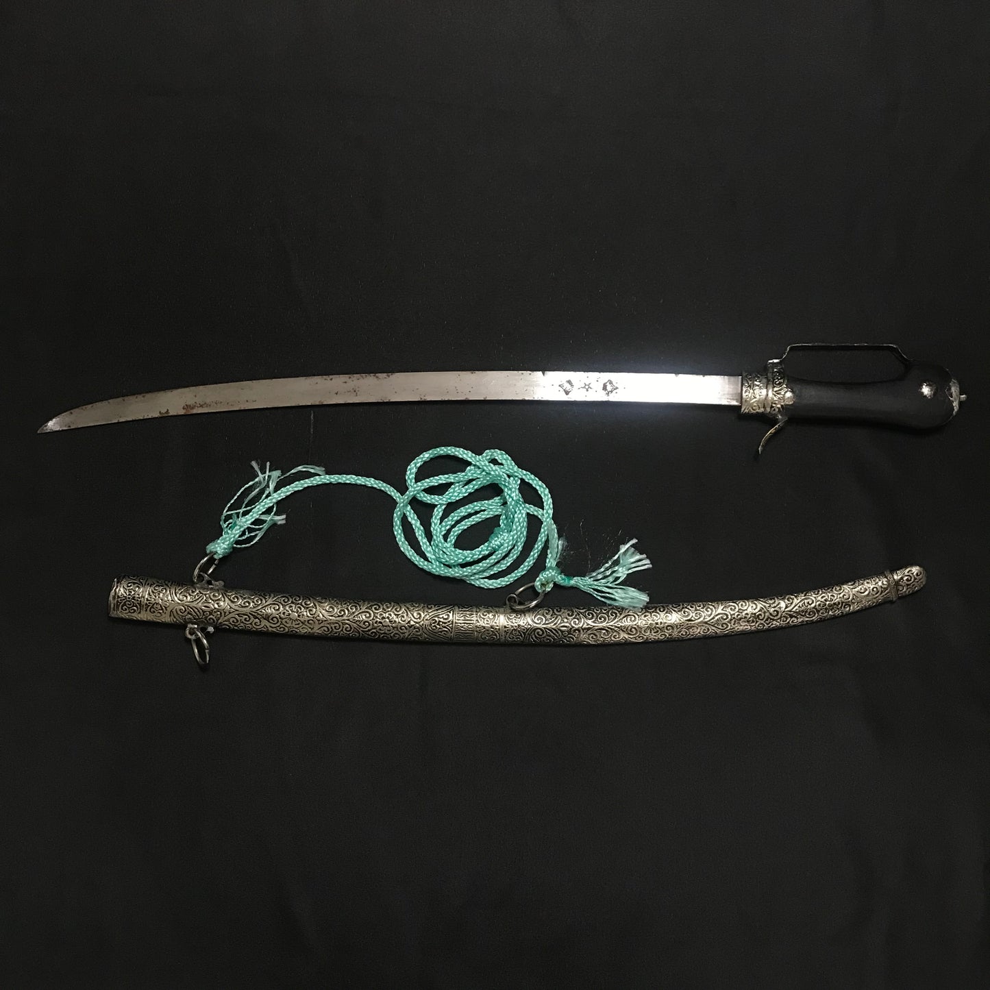 Silver Moroccan Sword Nimcha Saif with Wooden Hilt