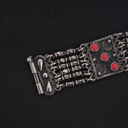 Vintage Egyptian Filigree Silver Bracelet with Marjan Stones